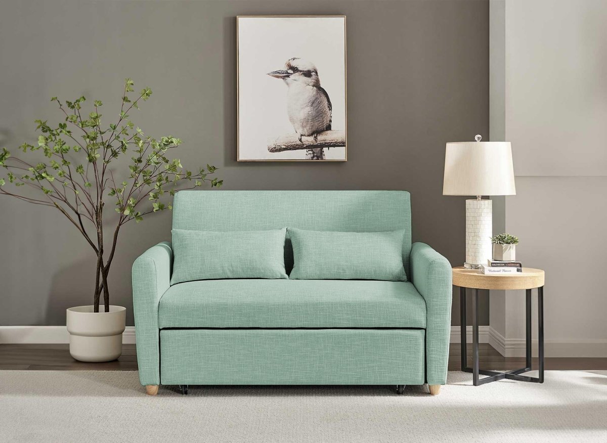 Canapé convertible 3 places en tissu vert d'eau KALAYA - DécoInParis