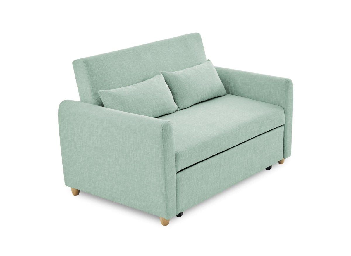 Canapé convertible 3 places en tissu vert d'eau KALAYA - DécoInParis