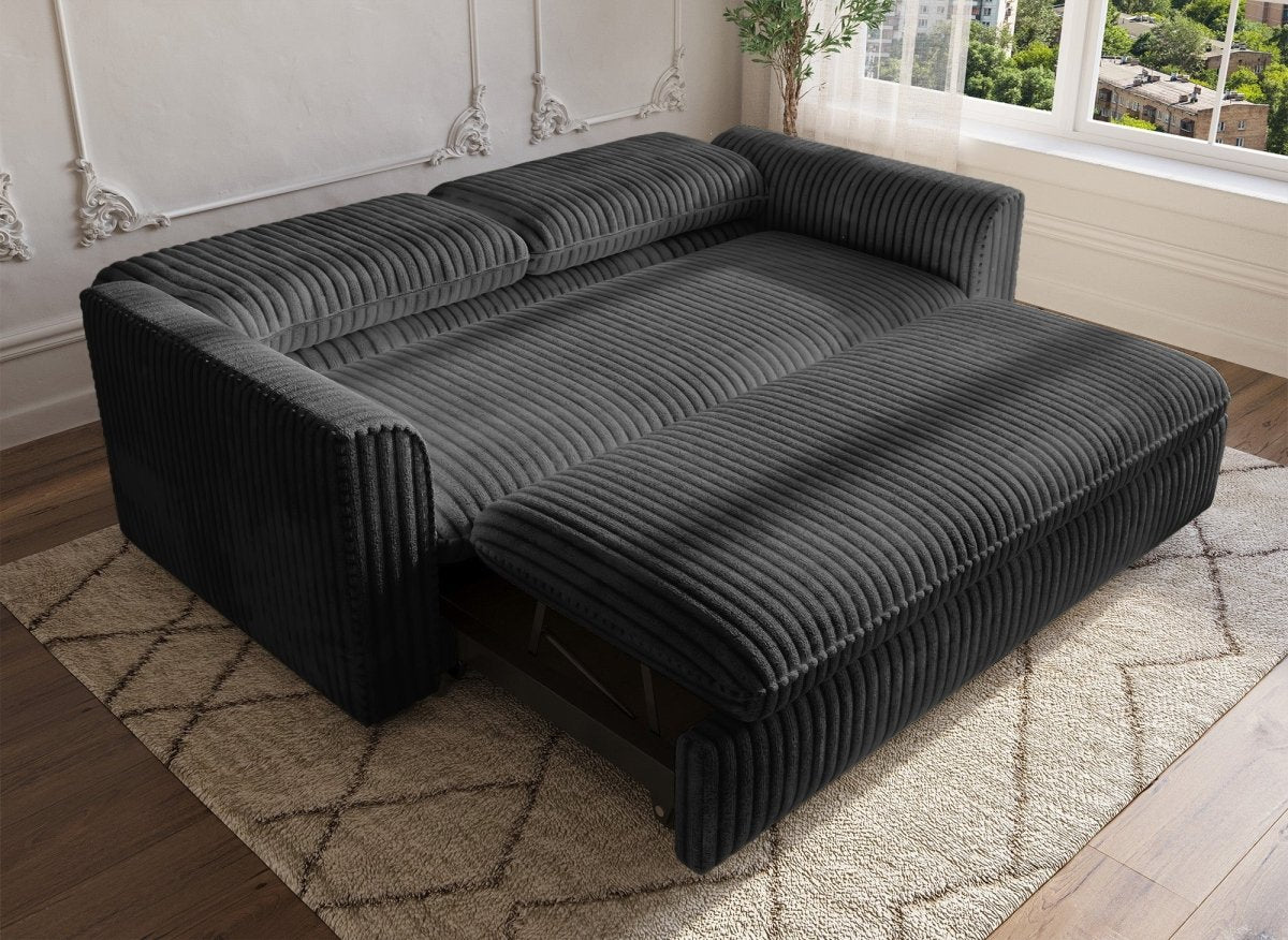 Canapé convertible 3 places en velours côtelé épais gris MAYLIE - DécoInParis