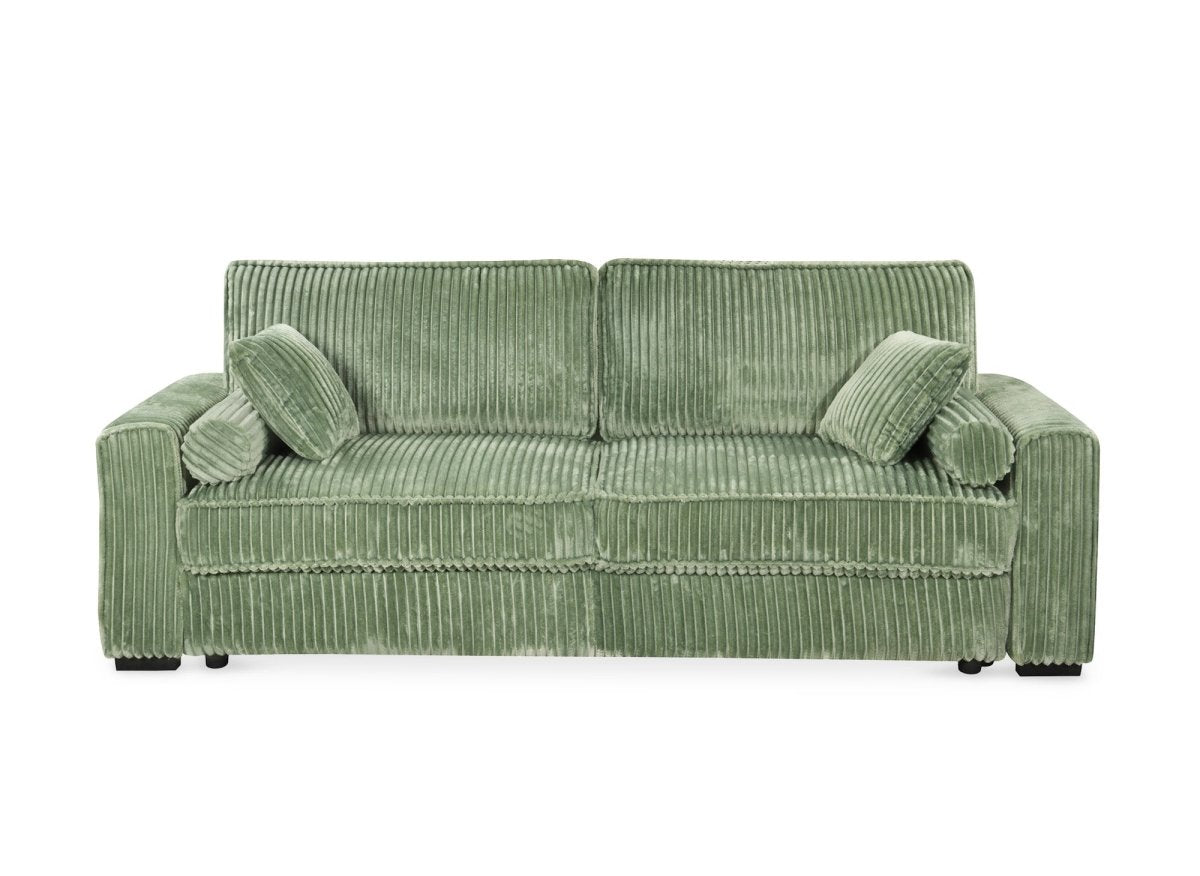 Canapé convertible 3 places en velours côtelé épais vert ALINE - DécoInParis
