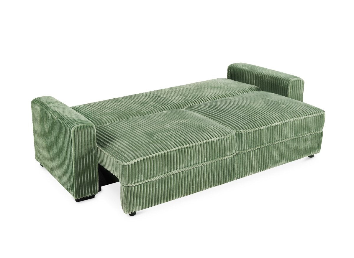 Canapé convertible 3 places en velours côtelé épais vert ALINE - DécoInParis
