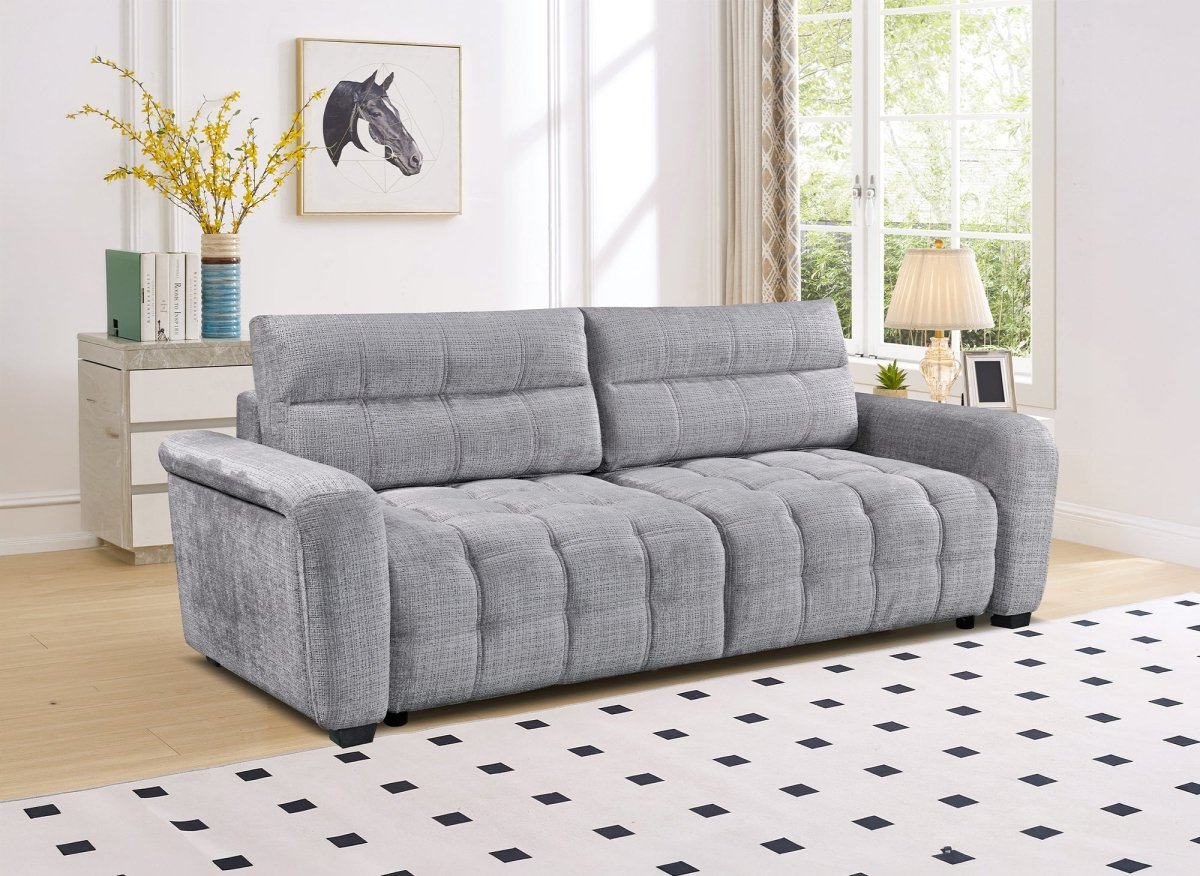 Canapé convertible avec coffre 3 places en velours chiné gris RALYA - DécoInParis