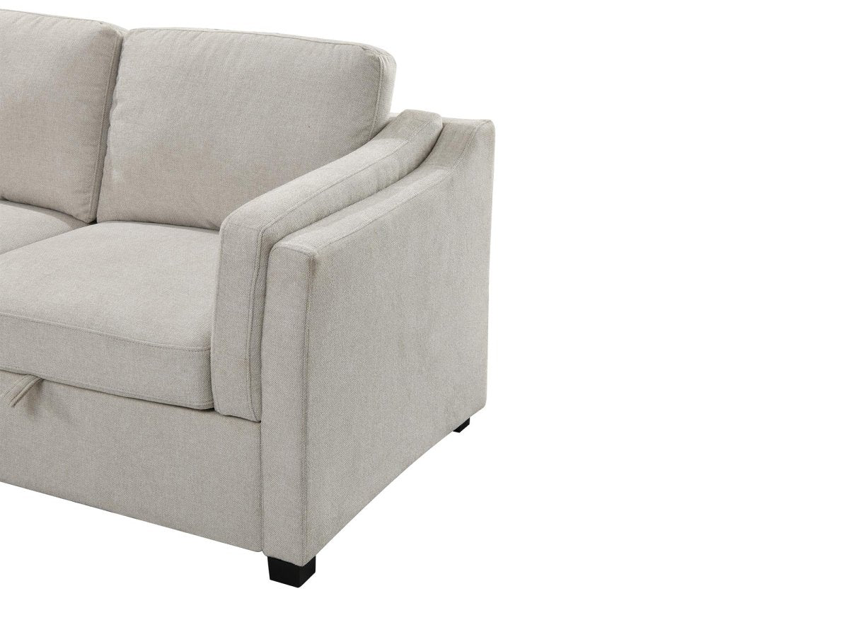 Canapé convertible avec coffre en tissu beige BARNEY - Angle gauche - DécoInParis