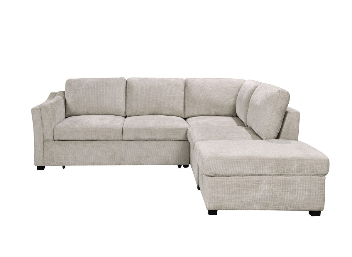 Canapé convertible avec coffre en velours chiné beige BARNEY - Angle droit - DécoInParis