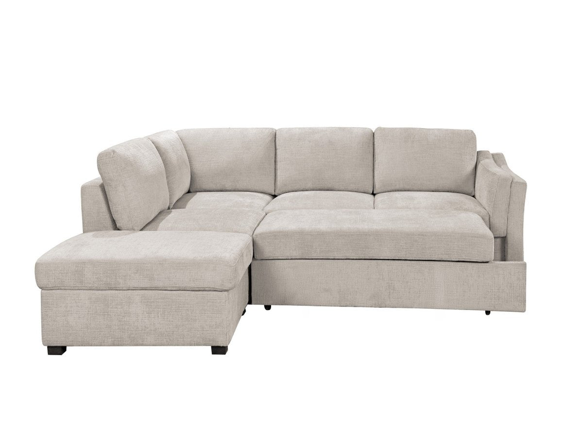 Canapé convertible avec coffre en velours chiné beige BARNEY - Angle gauche - DécoInParis