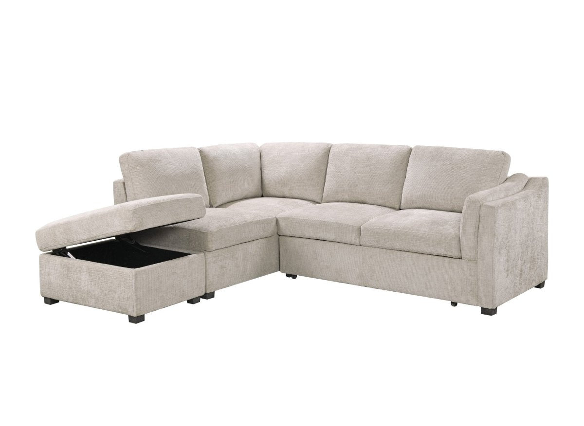 Canapé convertible avec coffre en velours chiné beige BARNEY - Angle gauche - DécoInParis
