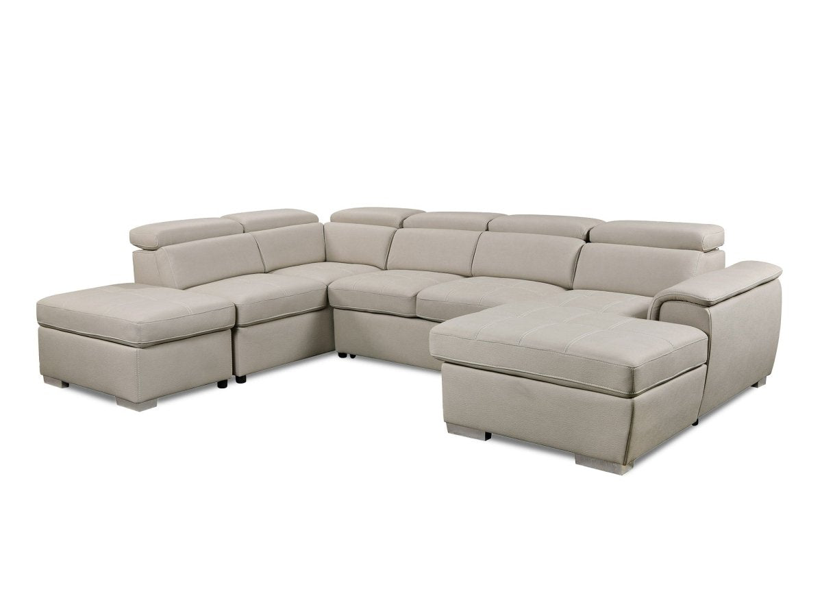 Canapé convertible et panoramique avec coffre de rangement en tissu beige OLIVER - Angle Droit - DécoInParis