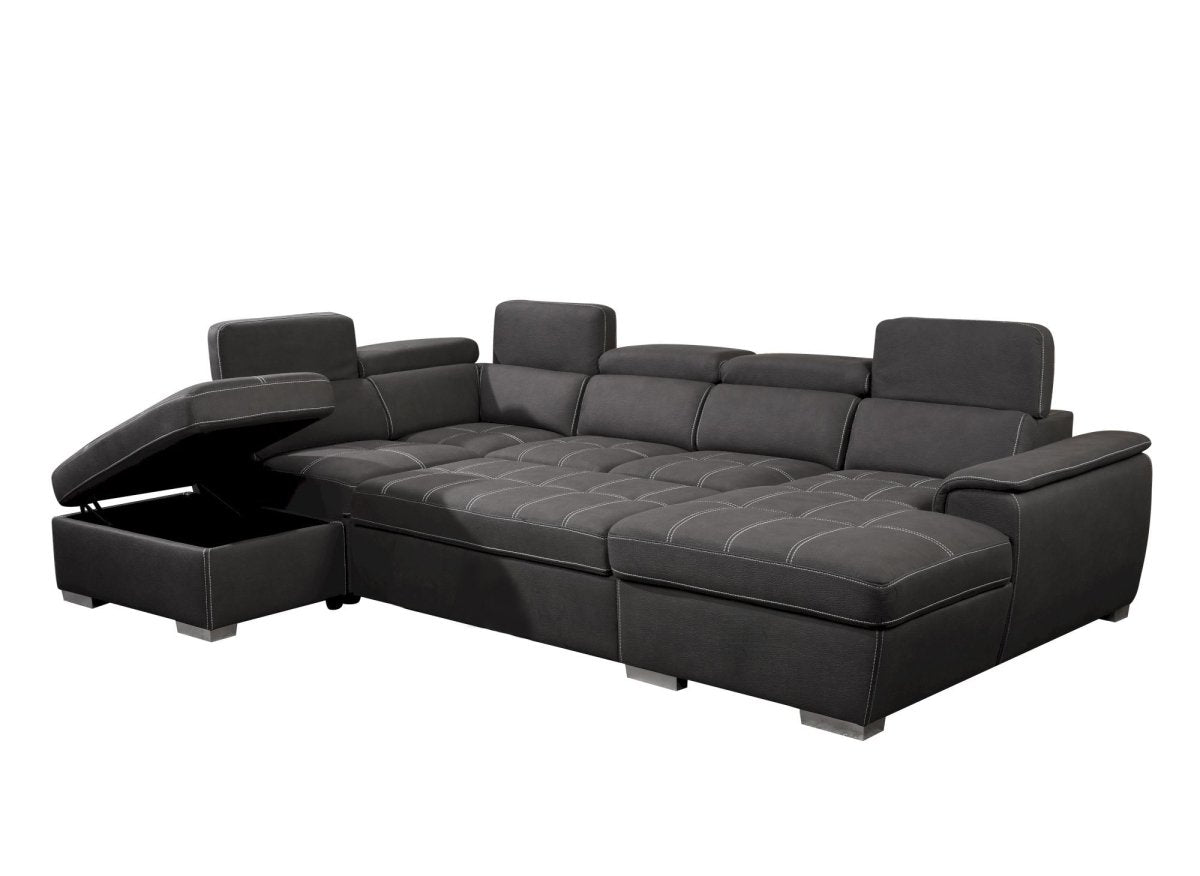 Canapé convertible et panoramique avec coffre de rangement en tissu gris OLIVER - Angle Droit - DécoInParis