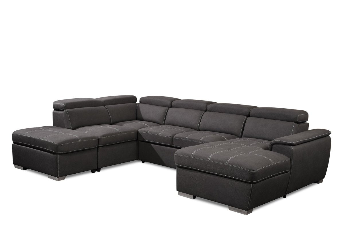 Canapé convertible et panoramique avec coffre de rangement en tissu gris OLIVER - Angle Droit - DécoInParis