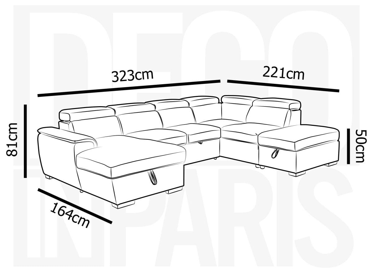 Canapé convertible et panoramique avec coffre de rangement en tissu gris OLIVER - Angle Gauche - DécoInParis