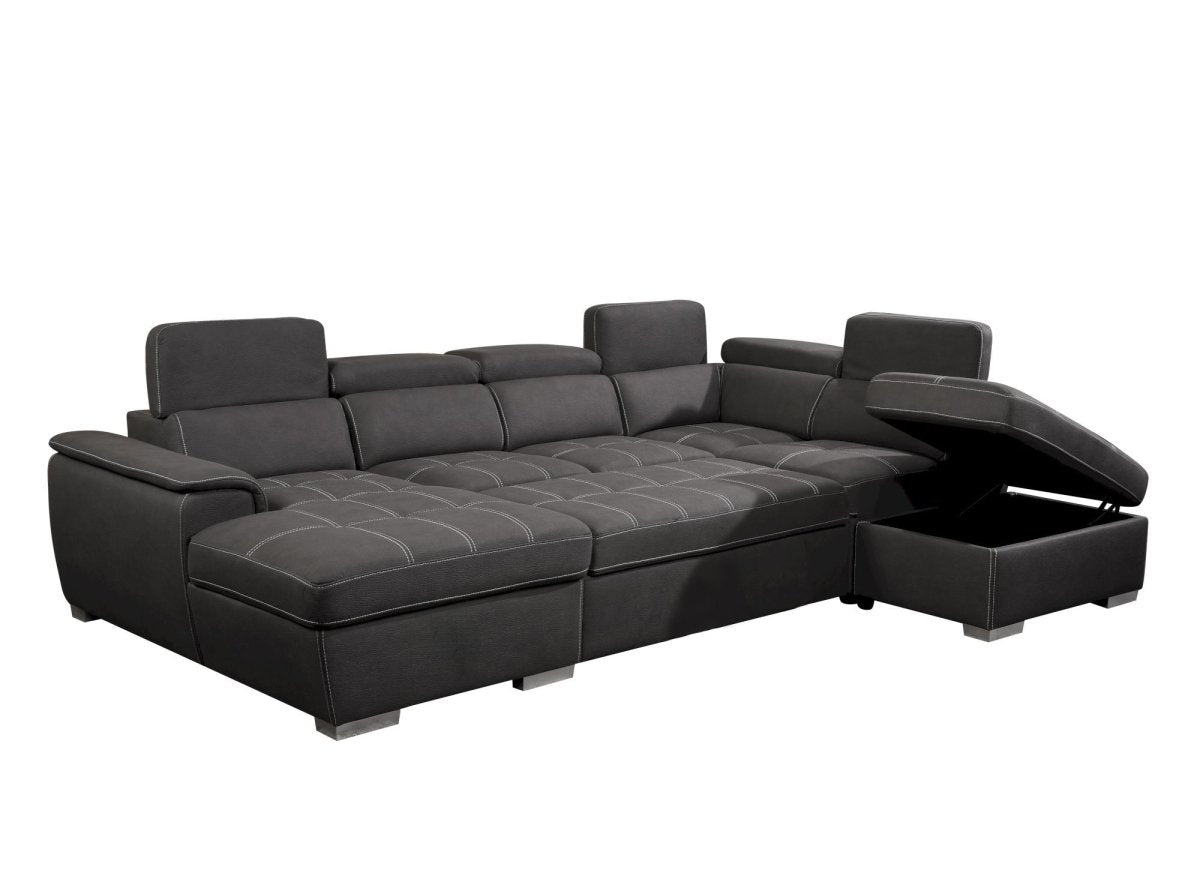 Canapé convertible et panoramique avec coffre de rangement en tissu gris OLIVER - Angle Gauche - DécoInParis