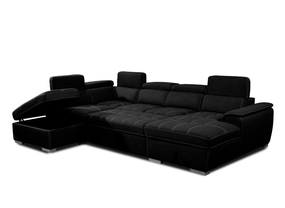 Canapé convertible et panoramique avec coffre de rangement en tissu noir OLIVER - Angle Droit - DécoInParis