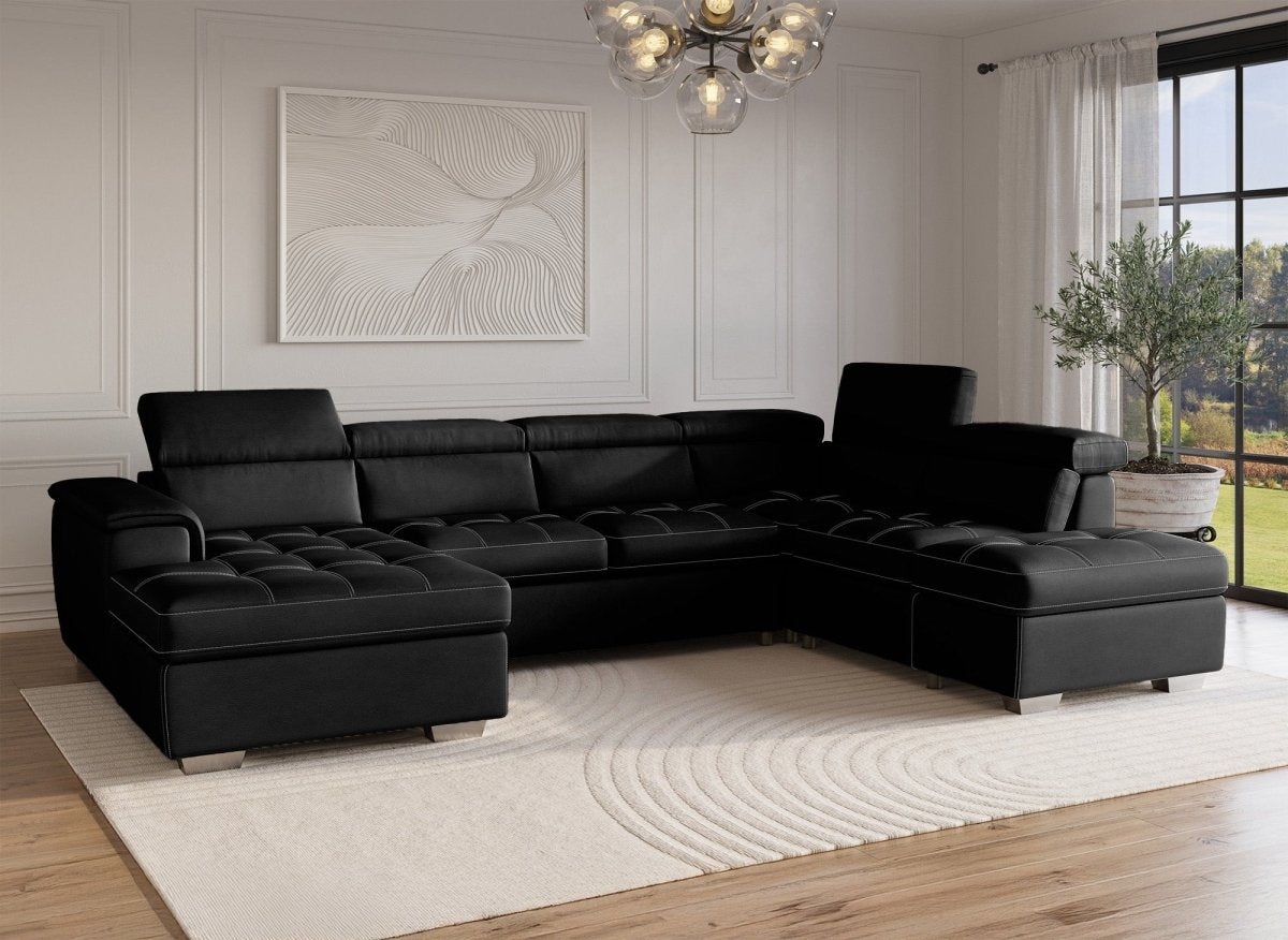 Canapé convertible et panoramique avec coffre de rangement en tissu noir OLIVER - Angle Gauche - DécoInParis