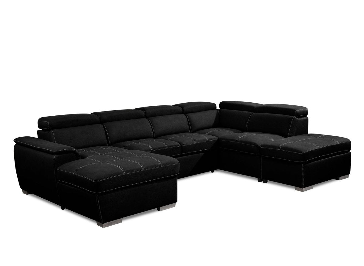 Canapé convertible et panoramique avec coffre de rangement en tissu noir OLIVER - Angle Gauche - DécoInParis