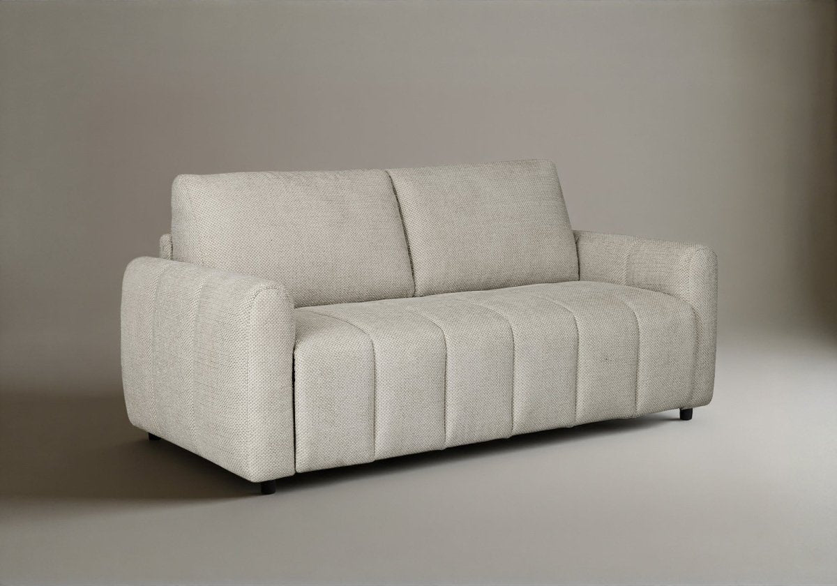 Canapé convertible express 3 places en tissu beige ISANDRO - DécoInParis