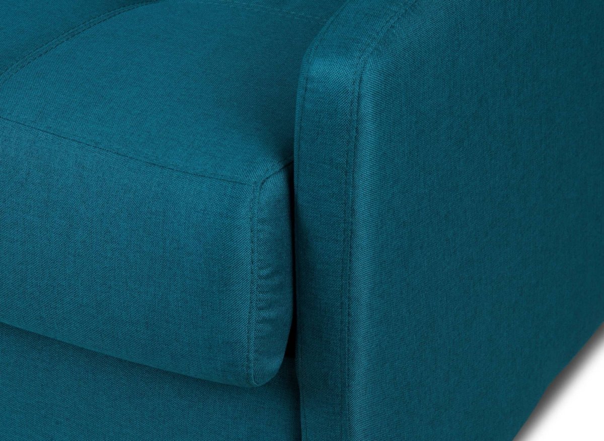 Canapé convertible express 3 places en tissu bleu pétrole LOUNA SLIM - DécoInParis