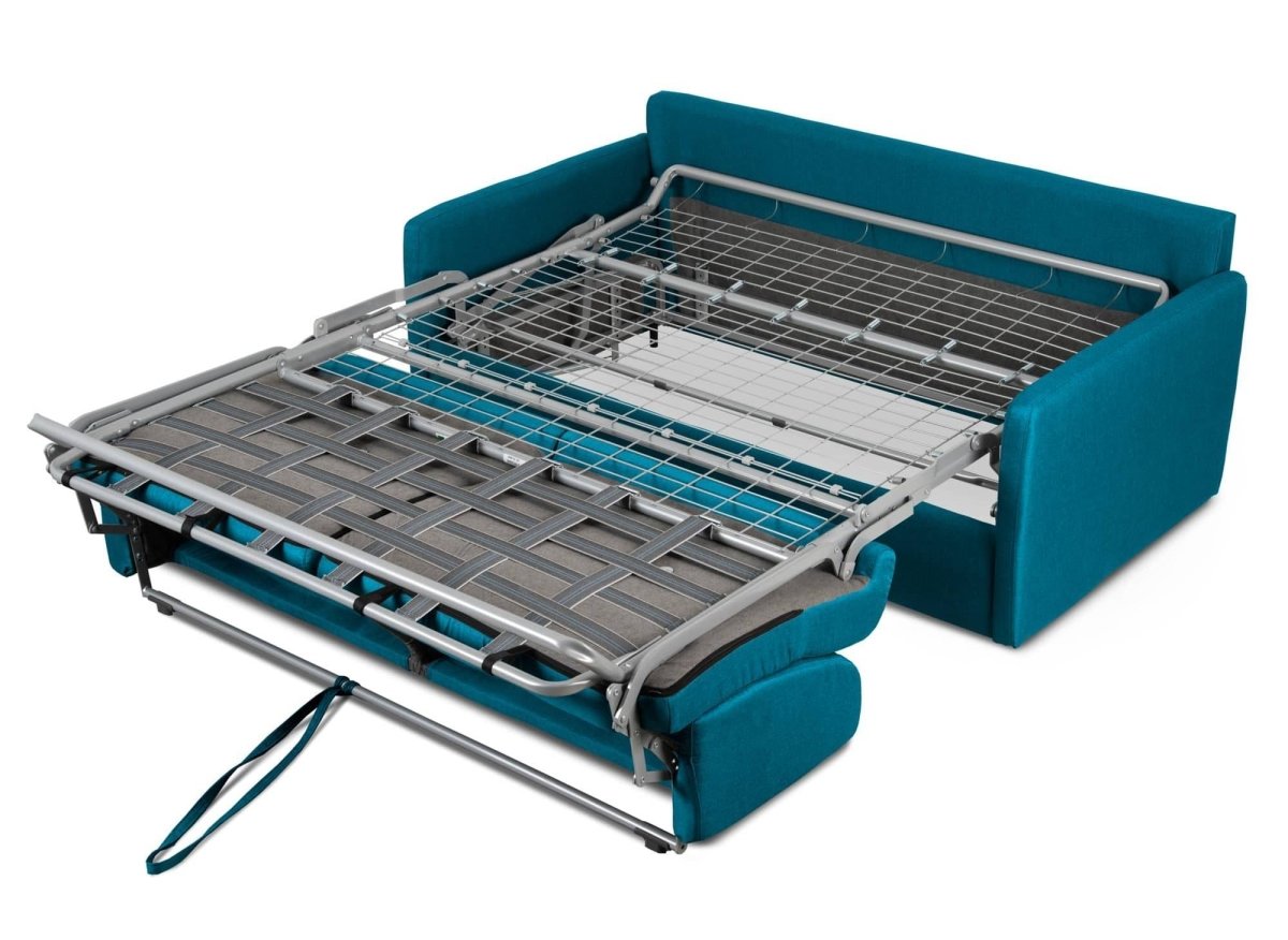 Canapé convertible express 3 places en tissu bleu pétrole LOUNA SLIM - DécoInParis