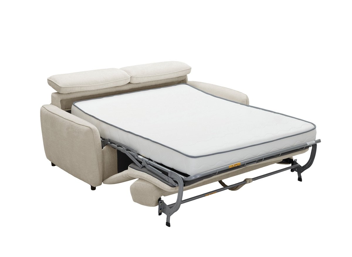 Canapé convertible express 3 places en tissu texturé beige JACINTHE - DécoInParis