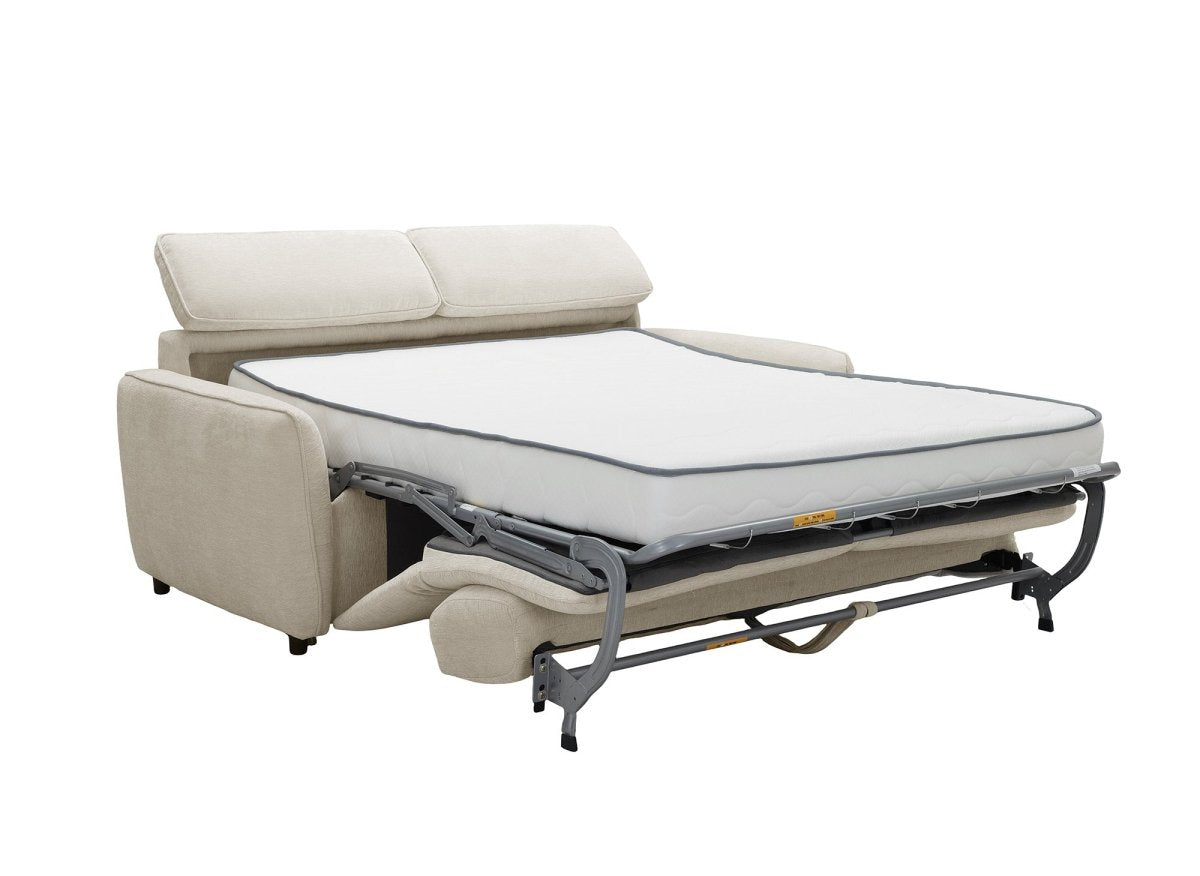 Canapé convertible express 3 places en tissu texturé beige JACINTHE - DécoInParis