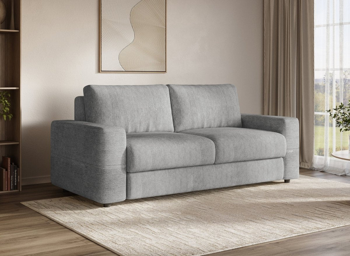 Canapé convertible express 3 places en velours chiné gris clair AMAURY - DécoInParis