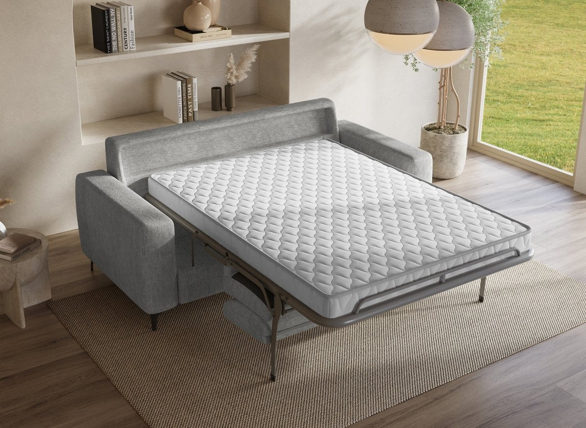 Canapé convertible express 3 places en velours chiné gris clair NONA - DécoInParis