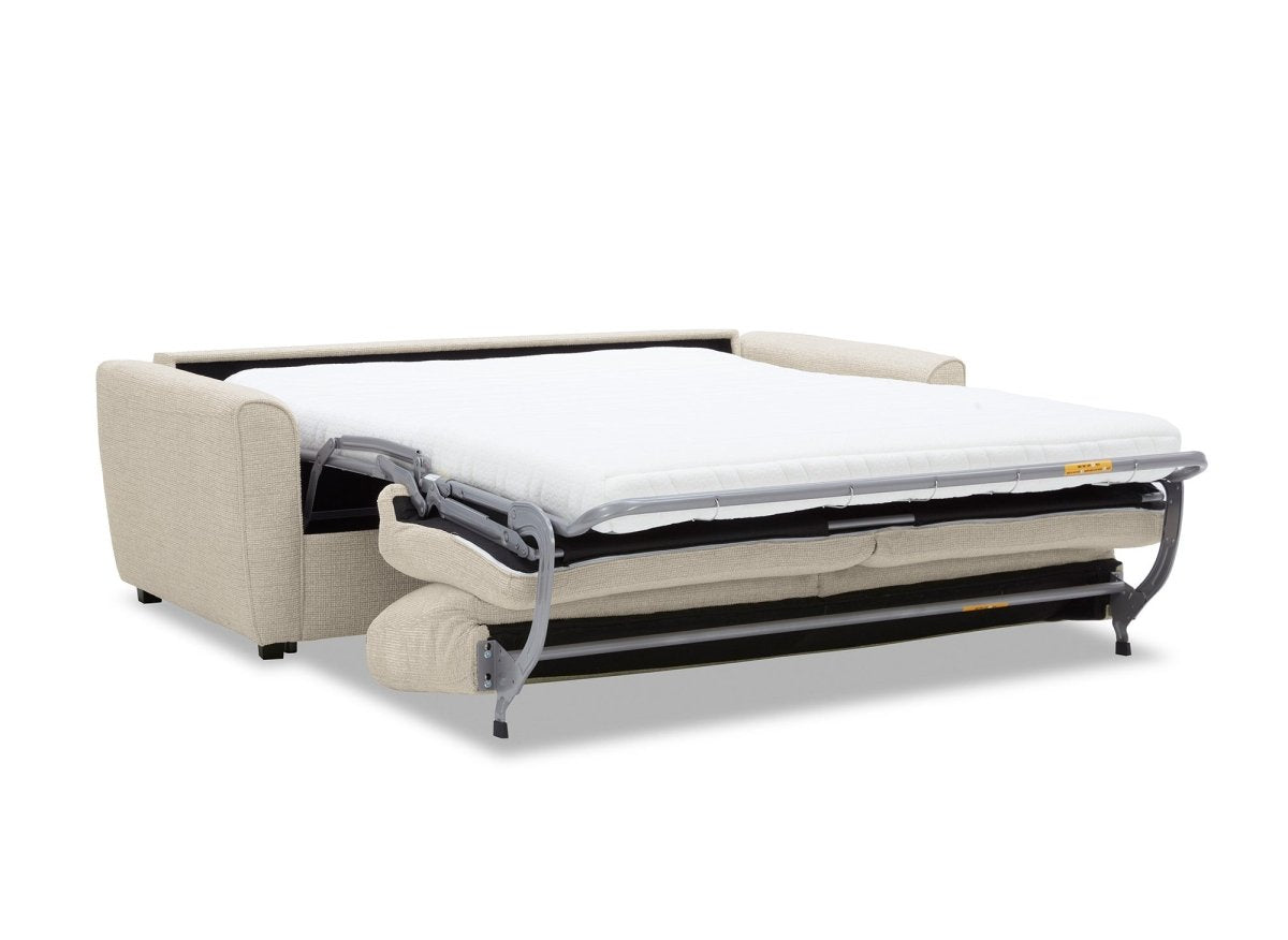 Canapé convertible express 3 places en velours texturé beige KALIANA - DécoInParis