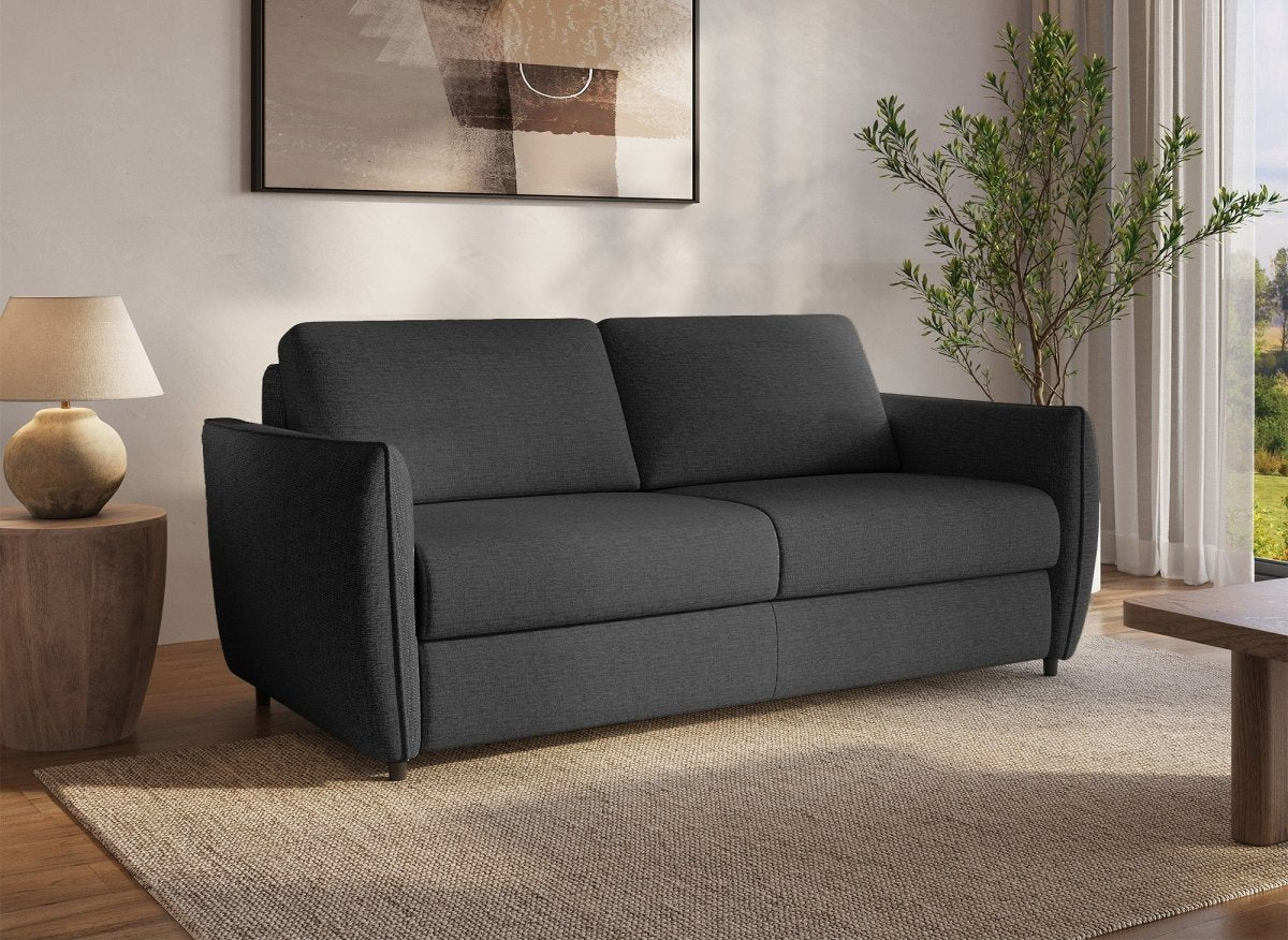 Canapé convertible express 3 places en velours texturé gris foncé CHIARA - DécoInParis