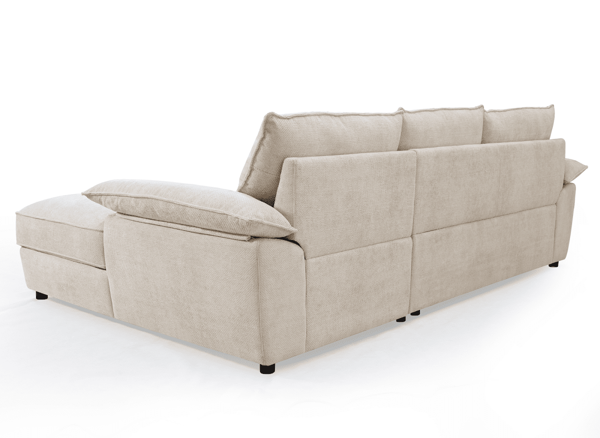 Canapé d'angle convertible avec coffre de rangement en velours chiné beige GABIN - Angle droit - DécoInParis