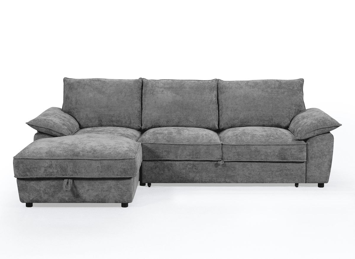 Canapé d'angle convertible avec coffre de rangement en velours chiné gris GABIN - Angle gauche - DécoInParis