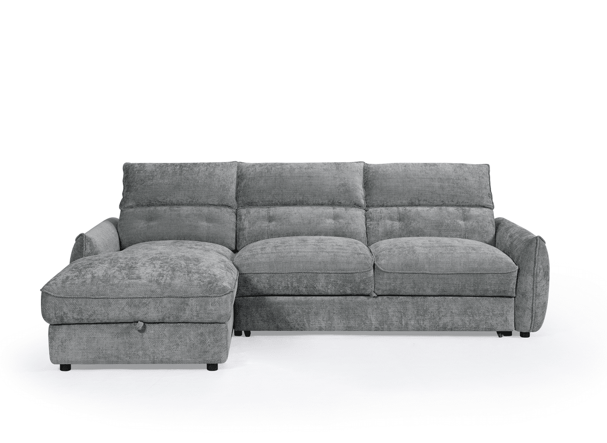 Canapé d'angle convertible avec coffre de rangement en velours chiné gris SAMINA - Angle gauche - DécoInParis