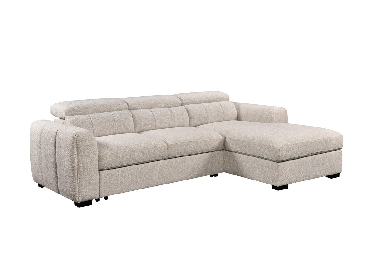 Canapé d'angle convertible avec coffre en tissu bouclette beige NAOMI -Angle droit - DécoInParis