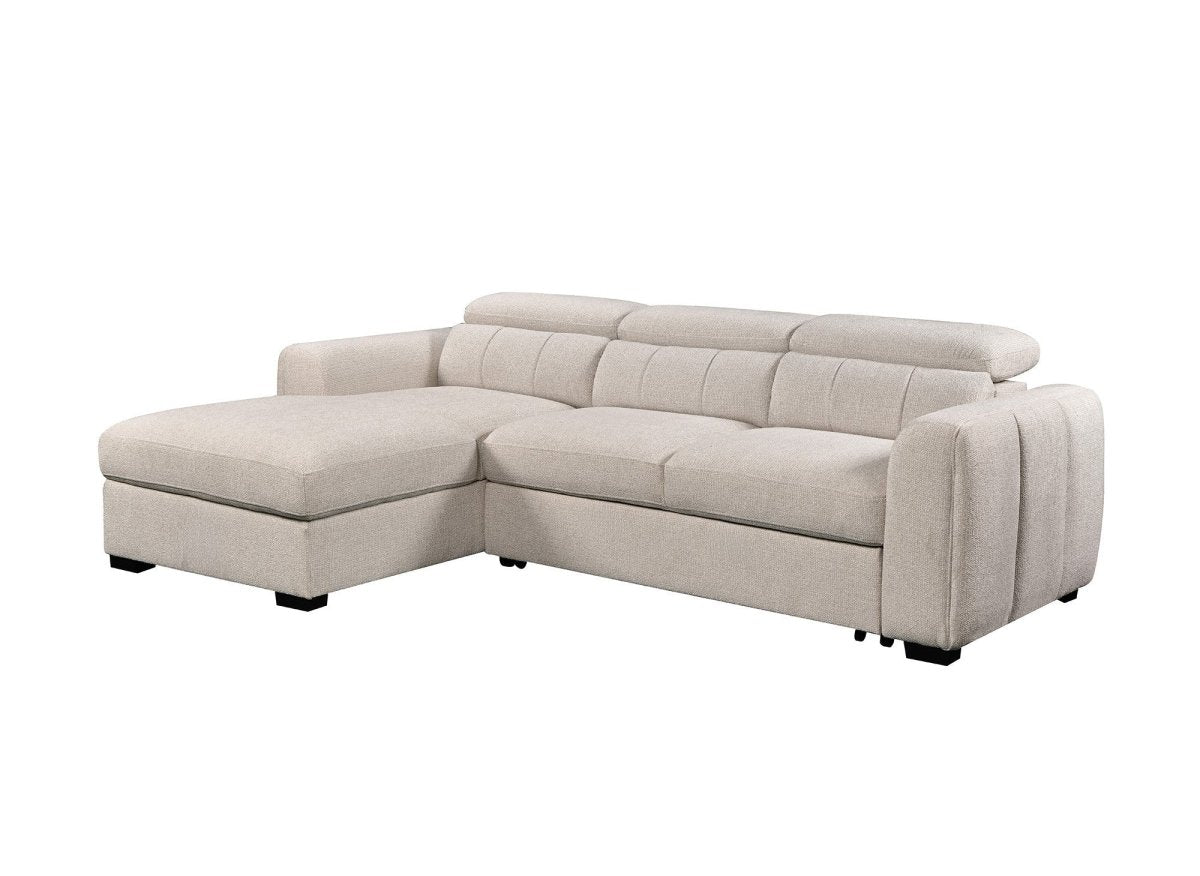 Canapé d'angle convertible avec coffre en tissu bouclette beige NAOMI -Angle gauche - DécoInParis