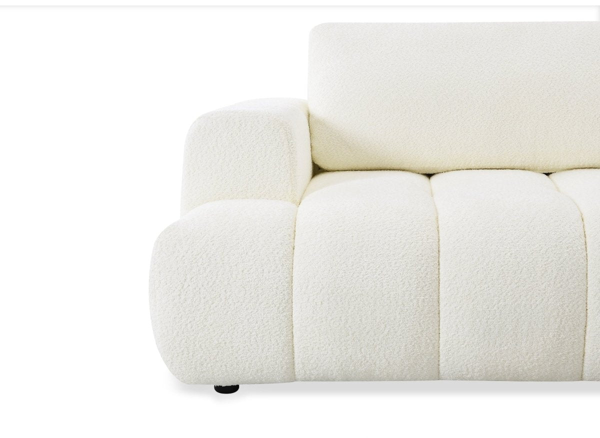 Canapé d'angle convertible avec coffre en tissu bouclette écru HAVEN - Angle droit - DécoInParis