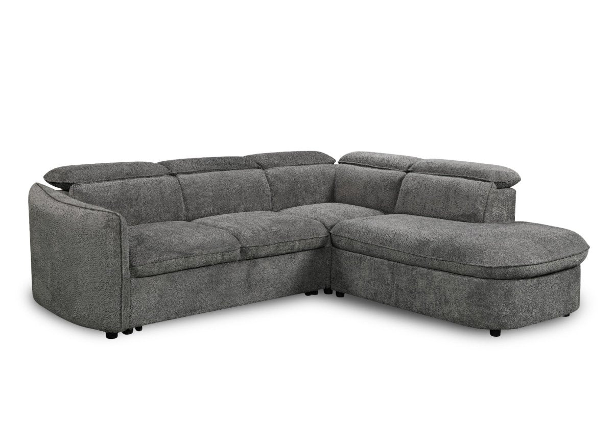 Canapé d'angle convertible avec coffre en tissu bouclette gris BAYA - angle droit - DécoInParis