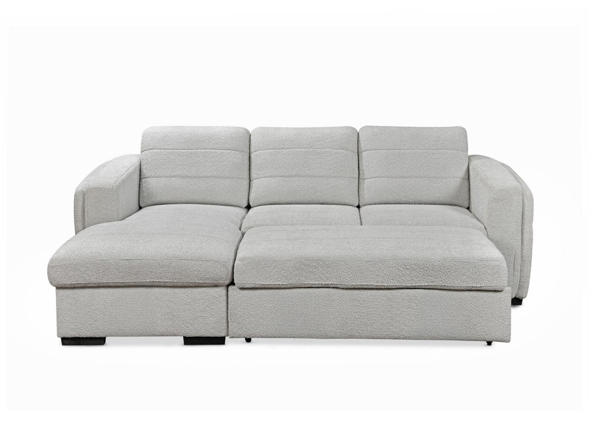 Canapé d'angle convertible avec coffre en tissu bouclette gris clair CALANDRA - Angle gauche - DécoInParis