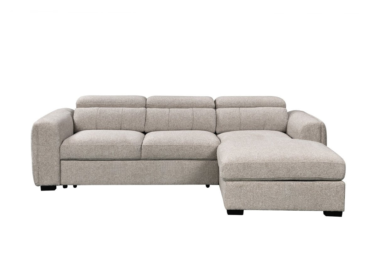 Canapé d'angle convertible avec coffre en tissu bouclette taupe NAOMI -Angle droit - DécoInParis