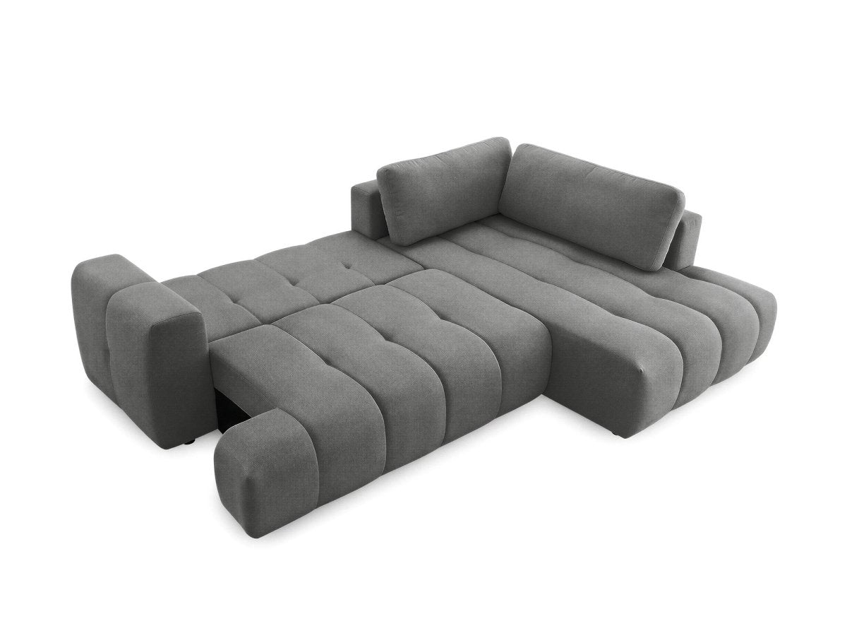 Canapé d'angle convertible avec coffre en tissu gris HAVEN - Angle droit - DécoInParis
