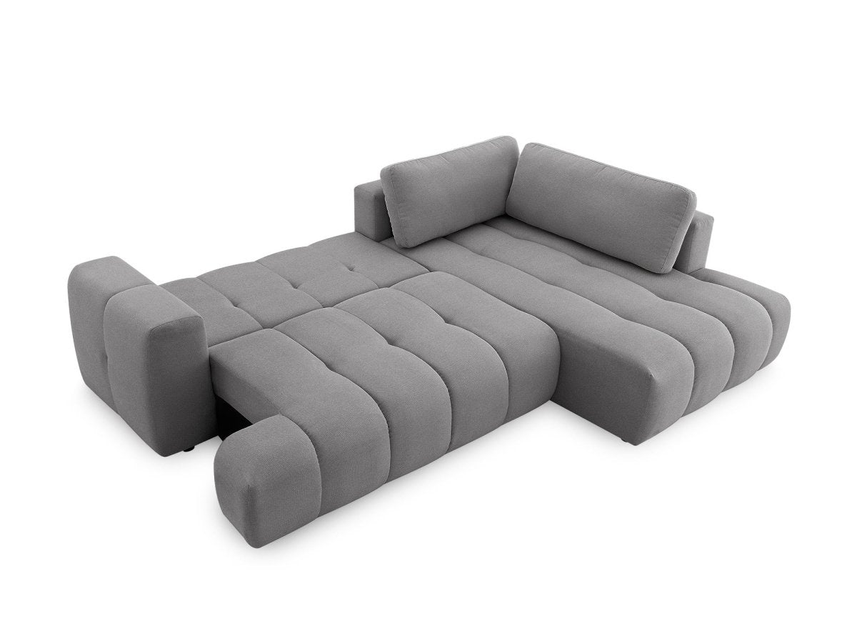 Canapé d'angle convertible avec coffre en tissu gris HAVEN - Angle droit - DécoInParis
