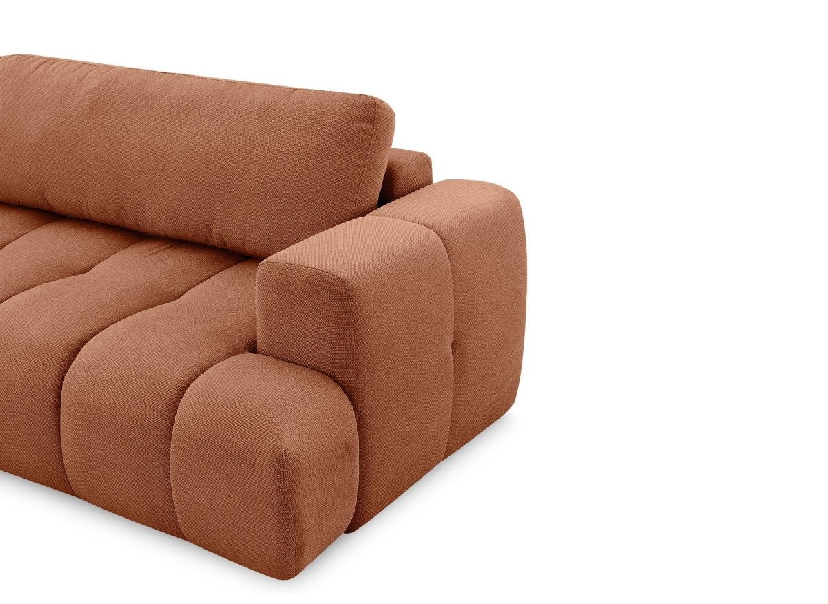 Canapé d'angle convertible avec coffre en tissu terracotta HAVEN - Angle gauche - DécoInParis