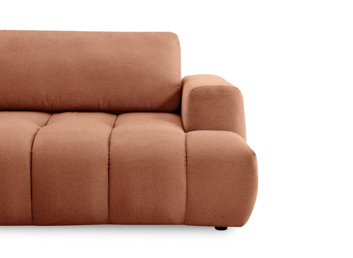 Canapé d'angle convertible avec coffre en tissu terracotta HAVEN - Angle gauche - DécoInParis
