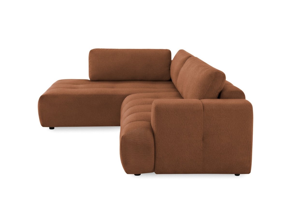 Canapé d'angle convertible avec coffre en tissu terracotta HAVEN - Angle gauche - DécoInParis