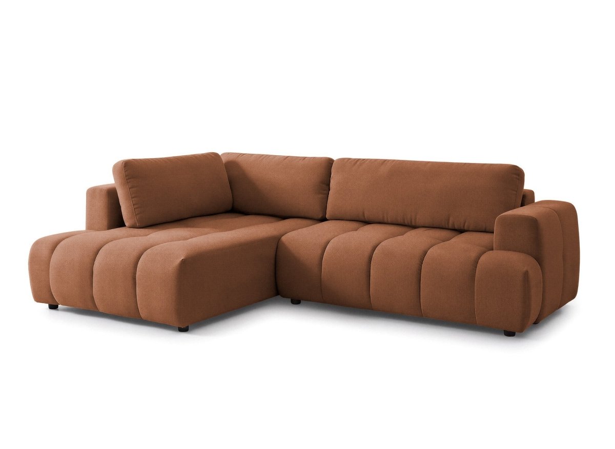 Canapé d'angle convertible avec coffre en tissu terracotta HAVEN - Angle gauche - DécoInParis