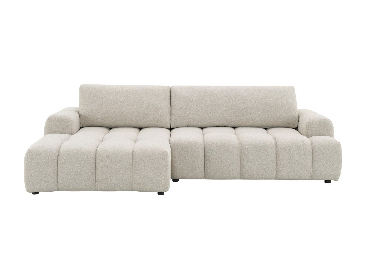 Canapé d'angle convertible avec coffre en tissu texturé beige BERENICE - Angle gauche - DécoInParis