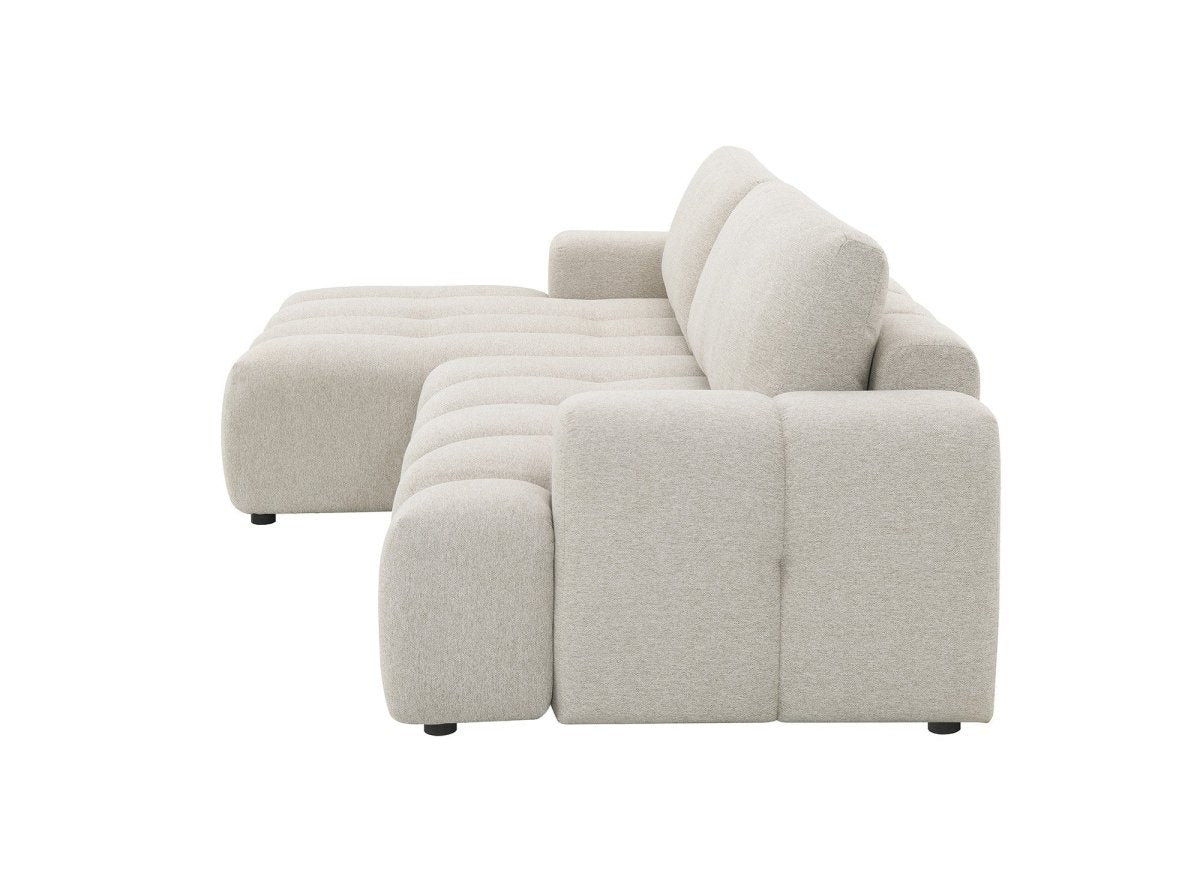 Canapé d'angle convertible avec coffre en tissu texturé beige BERENICE - Angle gauche - DécoInParis