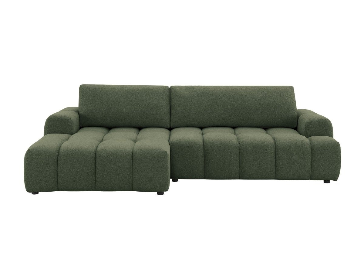 Canapé d'angle convertible avec coffre en tissu texturé vert olive BERENICE - Angle gauche - DécoInParis