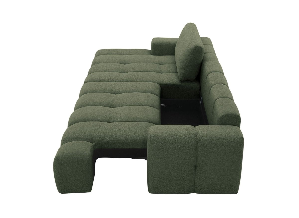 Canapé d'angle convertible avec coffre en tissu texturé vert olive BERENICE - Angle gauche - DécoInParis