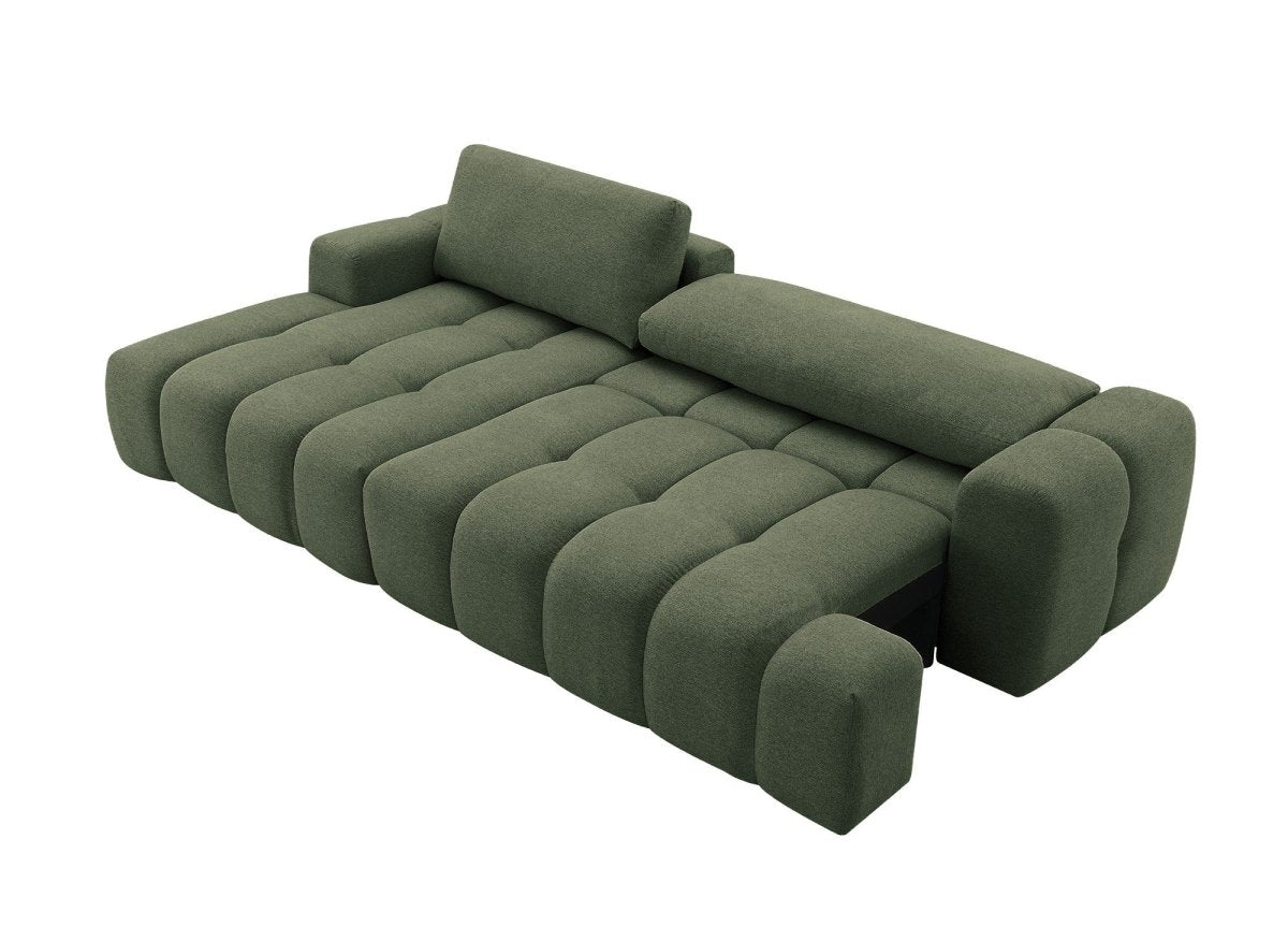 Canapé d'angle convertible avec coffre en tissu texturé vert olive BERENICE - Angle gauche - DécoInParis