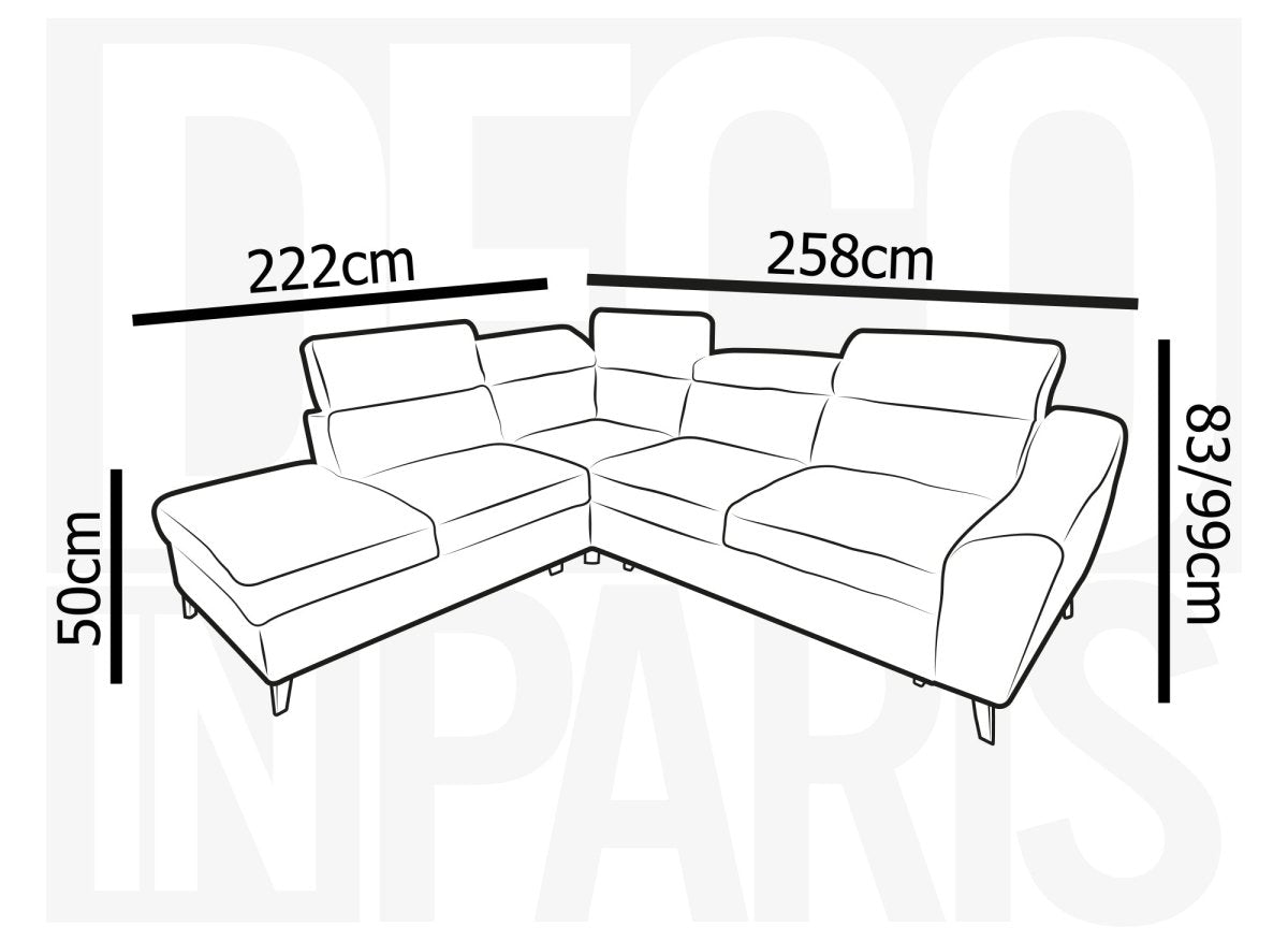 Canapé d'angle convertible avec coffre en velours chiné beige DALTON - Angle gauche - DécoInParis