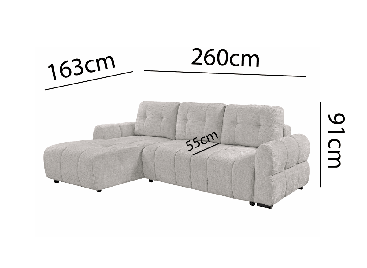 Canapé d'angle convertible avec coffre en velours chiné beige MAHLONE - Angle gauche - DécoInParis