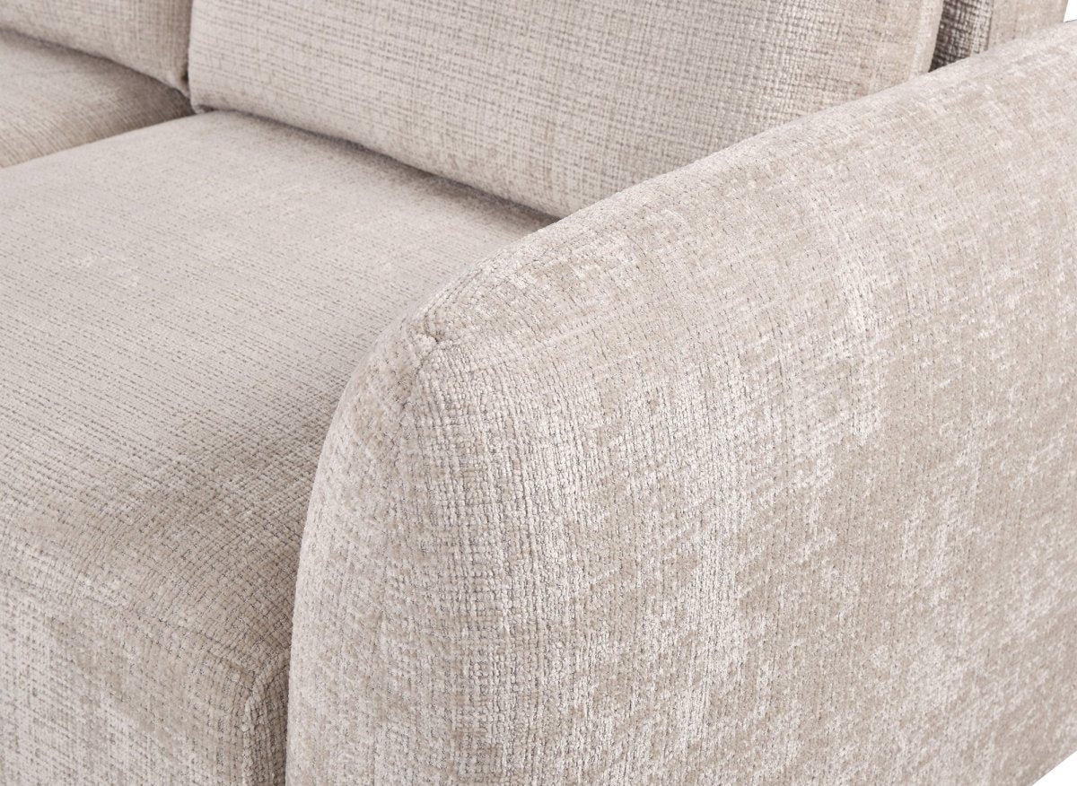 Canapé d'angle convertible avec coffre en velours chiné beige MARLA - Angle gauche - DécoInParis